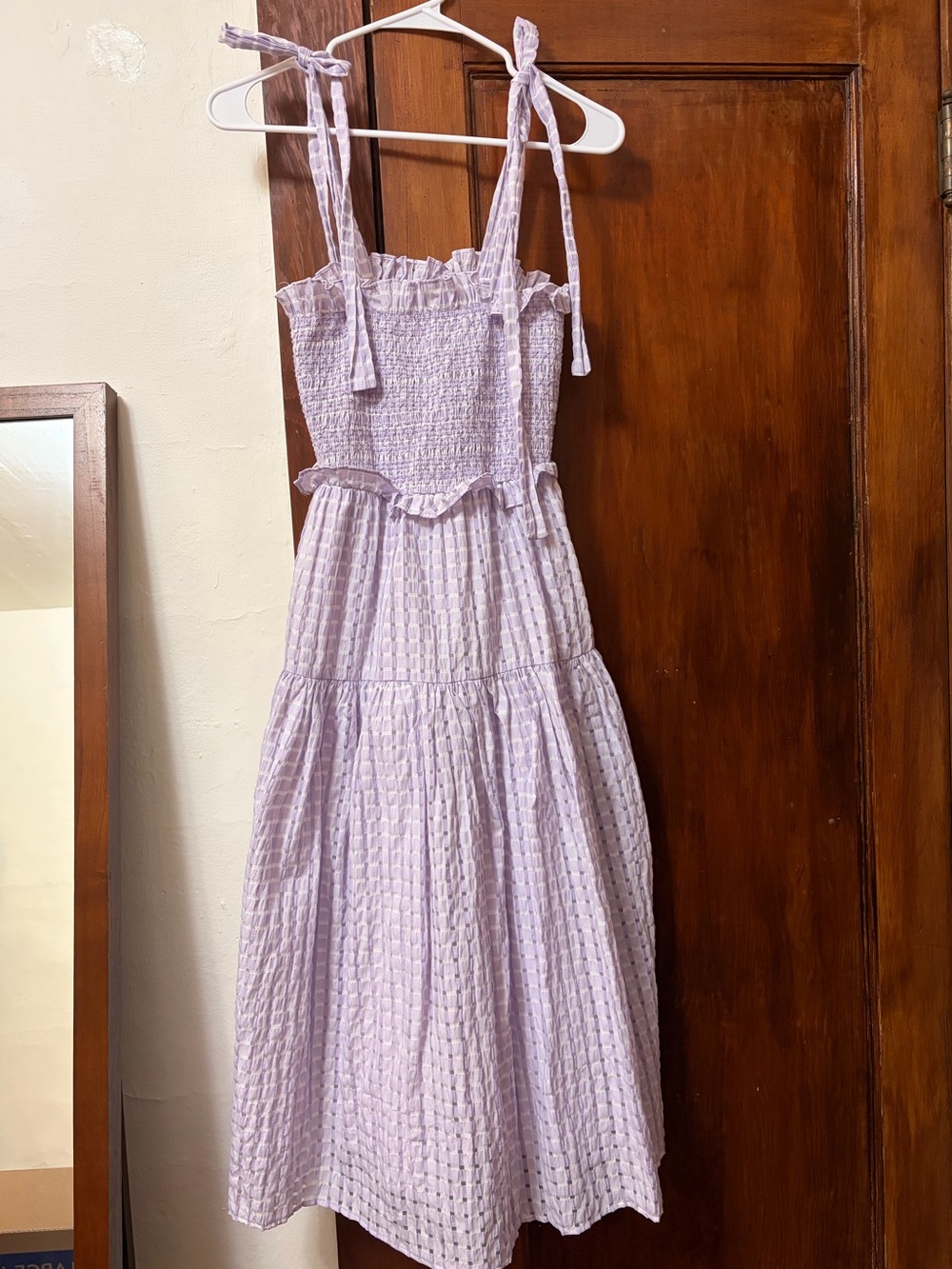 Lilac Tie-Shoulder Smocked Midi Dress